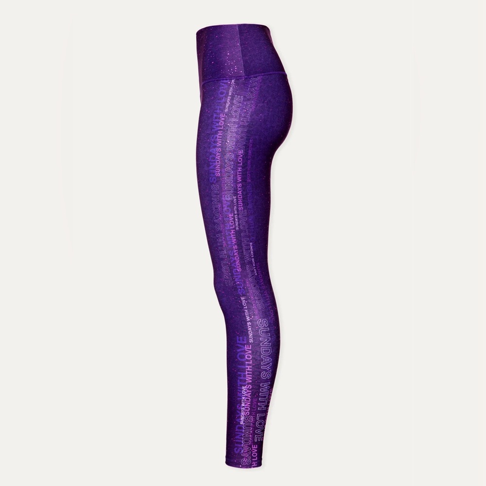 Peloton Sundays with Love HW WITH Wear it to Heart Purple Glitter Leggings